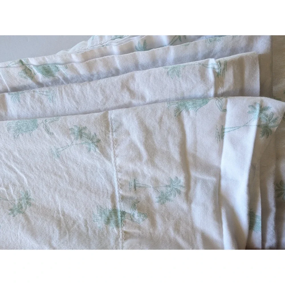 Tommy Bahama Queen Flat Sheet White w/ Aqua Hula Girl & Palm Tree Print OEKO-TEX